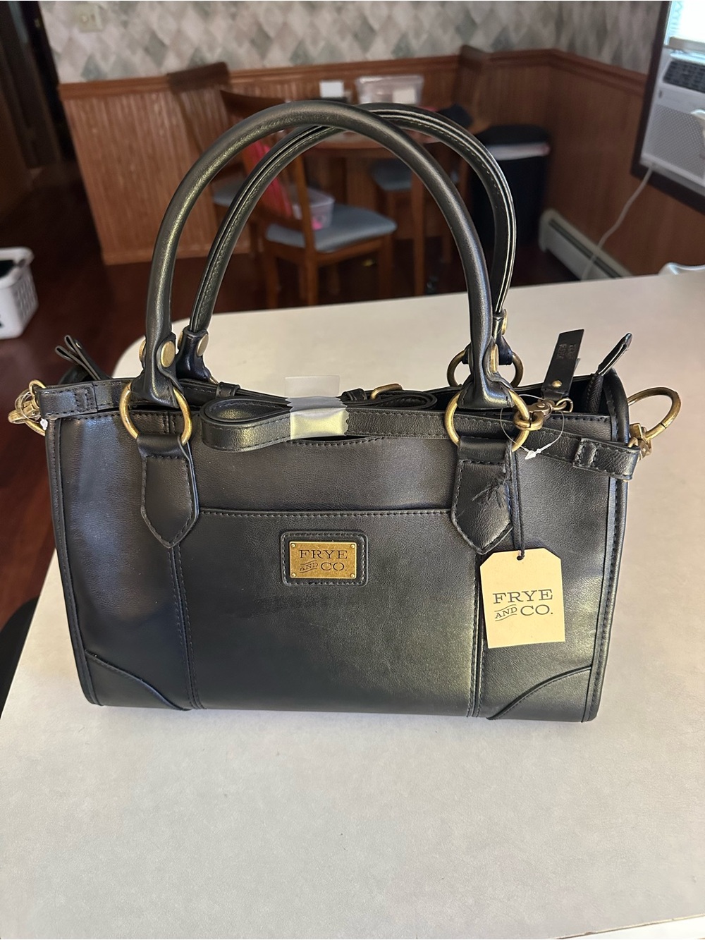 FRYE AND CO. Black pLeather Tote Satchel with Brass Accents